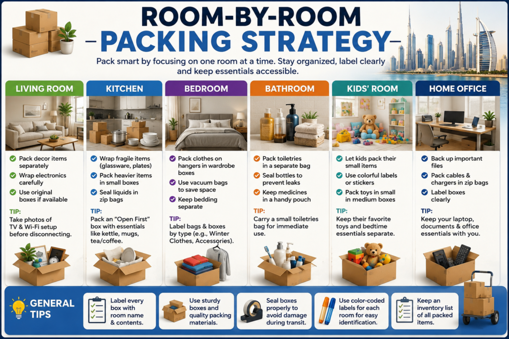 Room-by-room packing guide Room-by-Room Packing Strategy