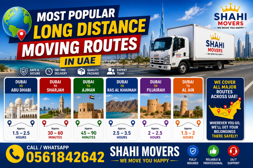 Shahi Movers UAE route infographic Most Popular Long Distance Moving Routes in UAE